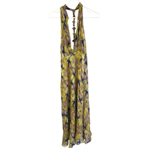 Zara Womens Maxi dress Size S Yellow Printed Beaded Boho Beach 6895/062 NWT - Picture 3 of 14